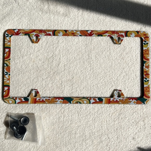 Retro Hippy Flowers License Plate Frame 12 x 6"in 4‎ holes w Screw Caps - Picture 1 of 6
